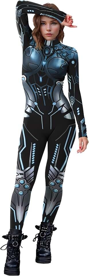 Robot Bodysuit for Women 3D Print Full Body Mechanical Jumpsuit Halloween Cosplay Costume