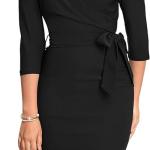 Women's Vintage Faux Wrap V Neck 3/4 Sleeve Formal Classic Party Work Dress with Belt