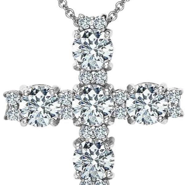 B. BRILLIANT Sterling Silver Round AAA Cubic Zirconia Big Large CZ Cross Necklace for Women with