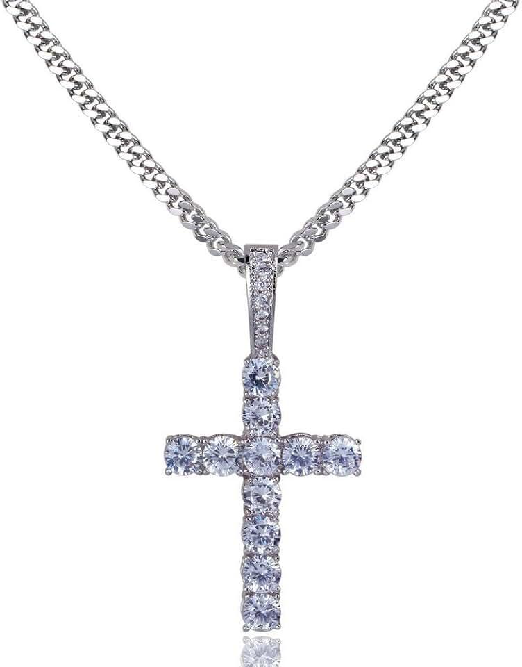 TOPGRILLZ Cross Necklace for Men Gold Necklace for Women Gold Heart Cross Jewelry 14K Silver Plated