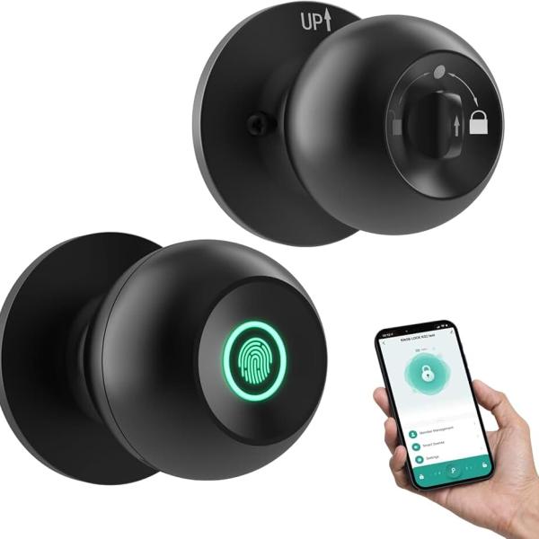 GHome Smart Fingerprint Door Lock, Door Knob with App Smart Lock for Bedroom Door, Keyless Entry,