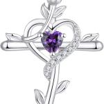 STARCHENIE Rose Cross Necklace 925 Sterling Silver Heart Crucifix Pendant Birthstones Jewelry for