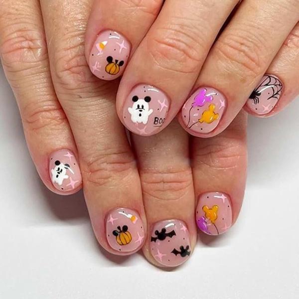 24Pcs Halloween Press on Nails Short Ghost Pumpkin Fake Nails Square Glossy Full Cover Nail Tips