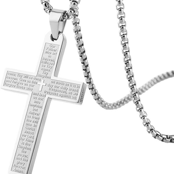 HZMAN Stainless Steel Mens Womens Cross Necklace Lord's Prayer Pendant, 4 Colors Available