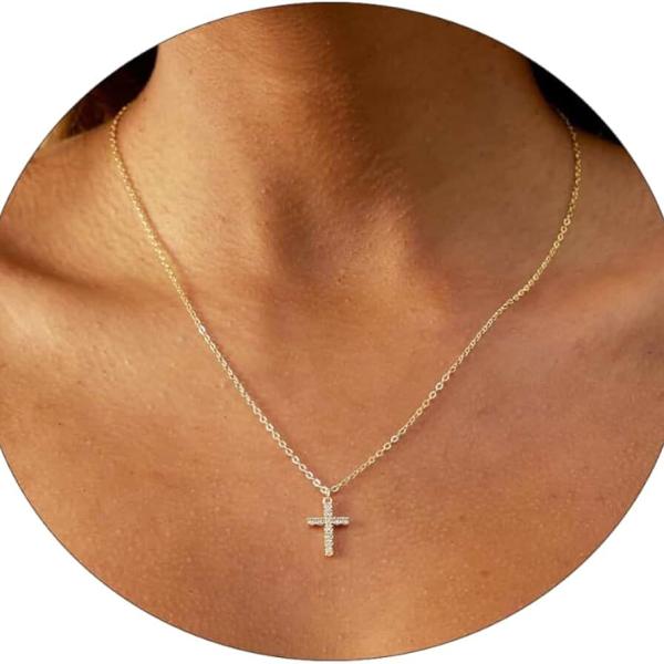 14K Gold Plated Cross Necklace for Women, Gold Necklaces for Women, Cross Pendant, Tiny Gold Cross