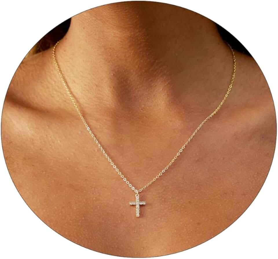 14K Gold Plated Cross Necklace for Women, Gold Necklaces for Women, Cross Pendant, Tiny Gold Cross