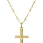 Amazon Essentials womens 14k Yellow Gold Solid Diamond-Accented Cross Pendant Necklace, 18"