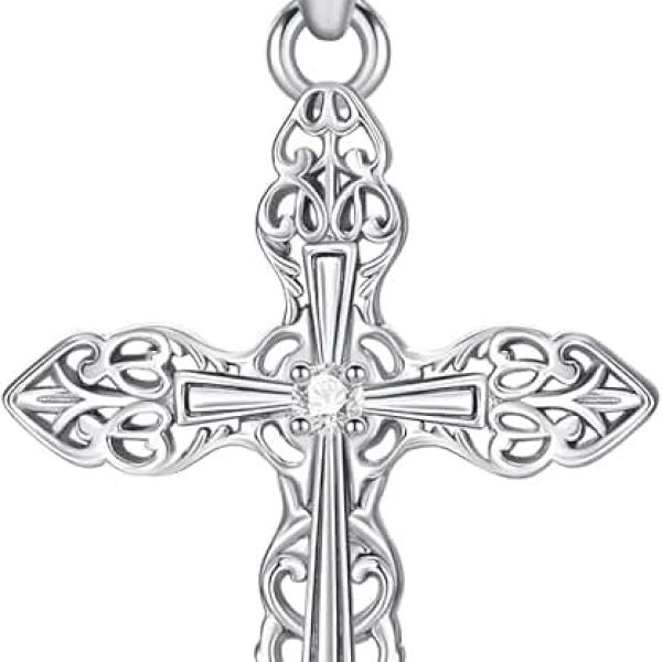 Diamond Cross Necklace for Women Men 925 Sterling Silver Cross Pendant with Lab Grown Diamond