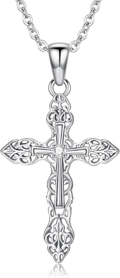 Diamond Cross Necklace for Women Men 925 Sterling Silver Cross Pendant with Lab Grown Diamond