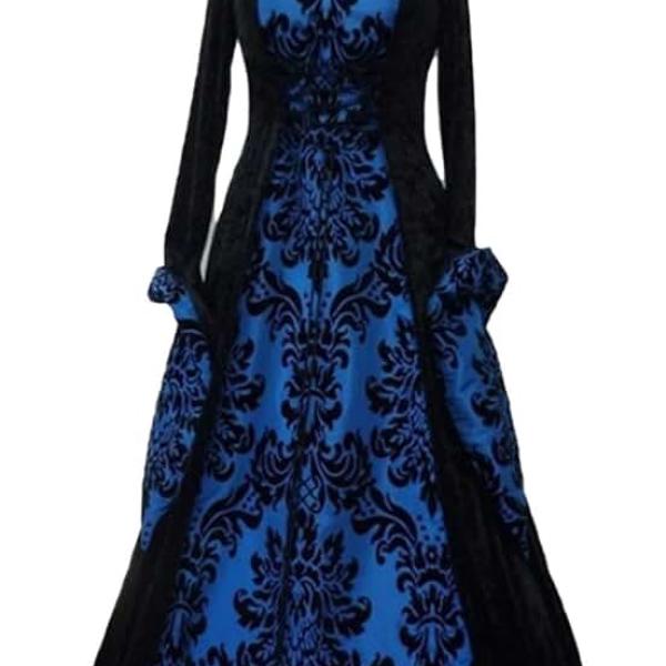 Women's Deluxe Witch Dress Halloween Costume Vintage Gothic Dress Victorian Hooded Vampire Gown