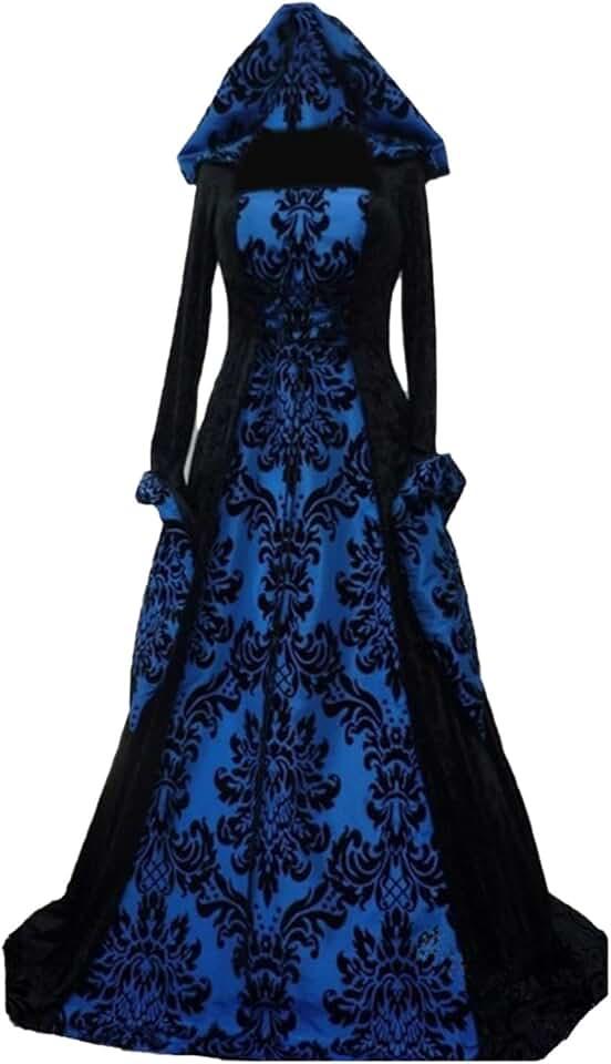 Women's Deluxe Witch Dress Halloween Costume Vintage Gothic Dress Victorian Hooded Vampire Gown