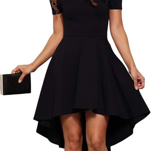 Womens Off The Shoulder Short Sleeve High Low Cocktail Skater Dress