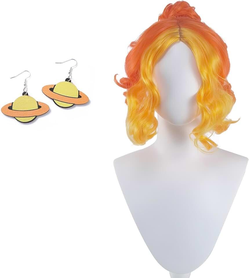 Ms Frizzle Wig and Earrings Red Orange Curly Wig Halloween Ms Frizzle Costume Wig Heat Resistant