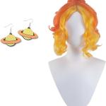 Ms Frizzle Wig and Earrings Red Orange Curly Wig Halloween Ms Frizzle Costume Wig Heat Resistant