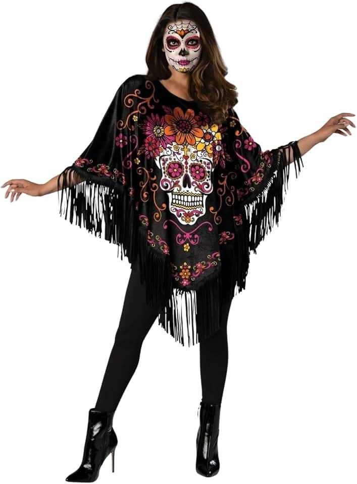 Color Skull Poncho Halloween Day of the Dead