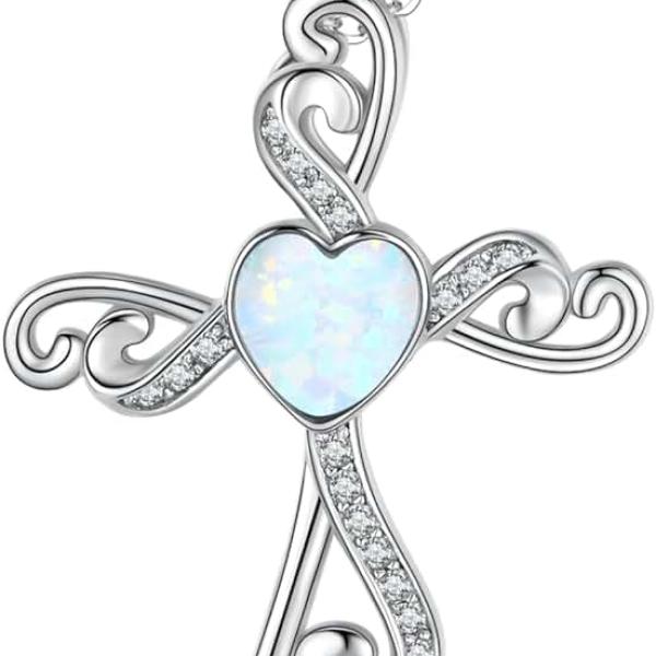 Cross Necklace Pendant 925 Sterling Silver Religious Necklace for Women Moonstone/Turquoise Cross