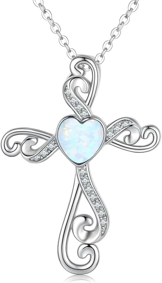 Cross Necklace Pendant 925 Sterling Silver Religious Necklace for Women Moonstone/Turquoise Cross