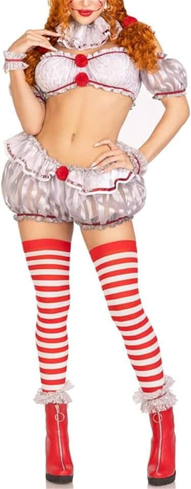 Halloween Women Creepy Clown Costume Adult Circus Freakshow Scary Killer Clown Dress Cosplay for