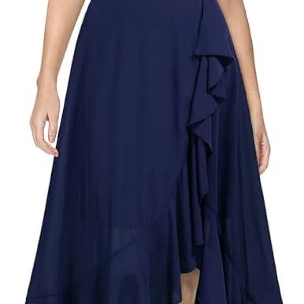 Women's V Neck Elegant Lace Ruffle Bridesmaid Maxi Dress