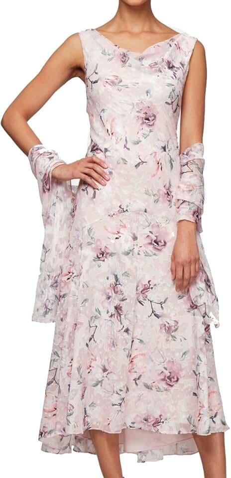 Women's Sleeveless Printed Chiffon Dress with Shawl