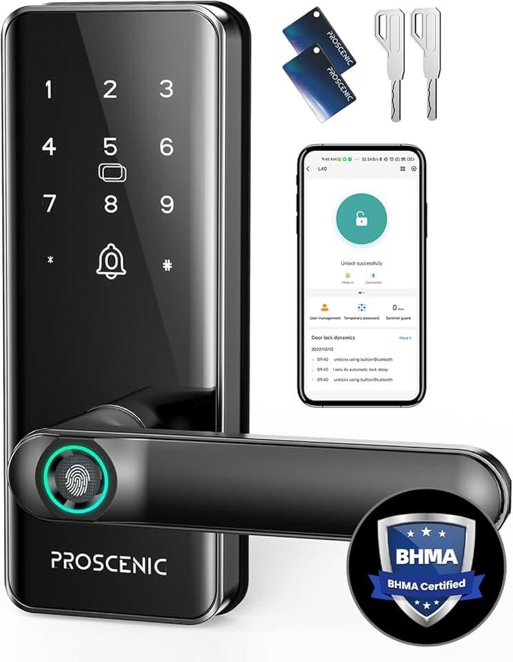 Proscenic Keyless Entry Fingerprint Smart Door Lock-Electronic Touchscreen Keypad Smart Deadbolt