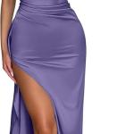 Women's Sexy One Shoulder Satin High Split Cocktail Wedding Party Maxi Dress