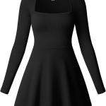 OQQ Women Long Sleeve Dresses Square Neck Casual Party Club A-Line Mini Dress