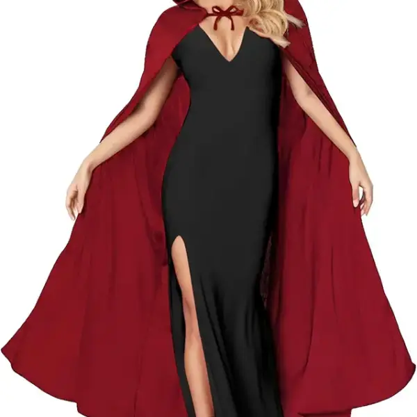 Halloween Costumes Women Red Cape with Hood Full Length One Size Cloak for Cosplay