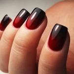 Halloween Red & Black Gradient Press on Nails Short Square Shaped False Nails Designs Glossy