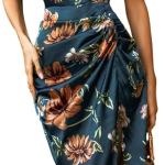 Women's Floral Print Cowl Neck Sleeveless Ruched Split Thigh Satin Cami Summer Dress