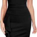 Women's Off Shoulder V-Neck Ruffle Pleat Waist Bodycon Evening Cocktail Slit Formal Dress