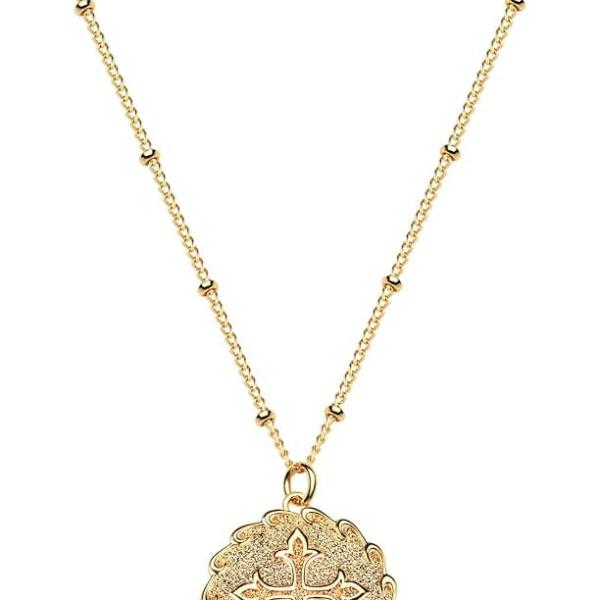 VACRONA Coin Necklace 18k Gold Plated Vintage Textured Medallion Coin Pendant Round Circle Disk