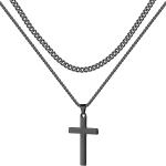 LUXEJEW Stainless Steel Cross Necklaces for Men Cuban Link Chain Box Chain Black Silver Gold