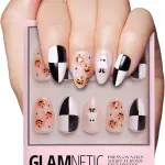 Glamnetic Press On Nails - My Boo | Halloween Graphic Multicolor Pumpkin, Ghost & Checkered Short