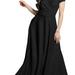 Womens Sexy Cap Short Sleeve V-Neck Flowy Cocktail Gown