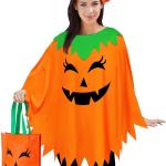 3 PCS Pumpkin Costume for Women Adults,Pumpkin Poncho With Pumpkin Knit Beret and Candy