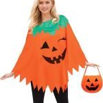 2Pcs Halloween Costumes Woman Pumpkin Ghost Skeleton Halloween Poncho for Women With Headband