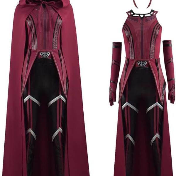 Womens Wanda Maximoff Cosplay Scarlet Witch Costume Red Uniform with Cloak Battle Suit Wanda