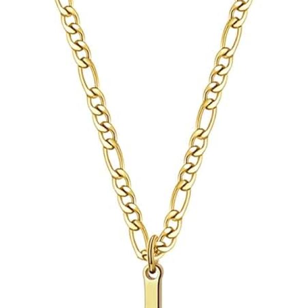 14K Gold Filled Cross Necklace for Men Figaro Chain Stainless Steel Plain Polished Cross Pendant