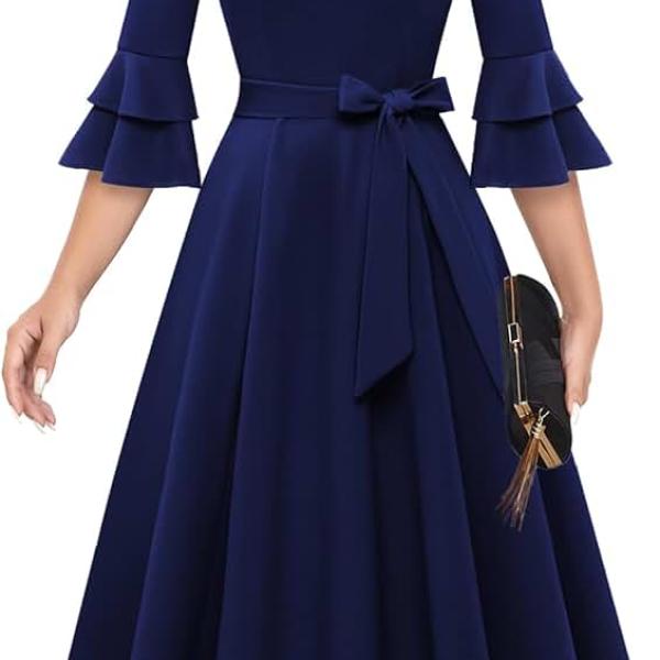 Womens Cocktail Dress 2024 Homecoming Fall Elegant Double 3/4 Sleeve Formal Tea Dresses for Wedding Guest/Church