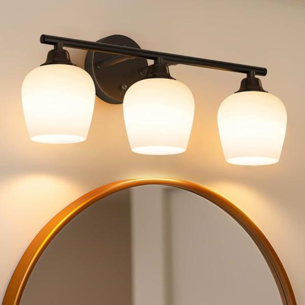 ONEWISH Bathroom Light Fixtures - Modern Wall Sconces 3 Light Black, Wall Lamp for Vanity Light