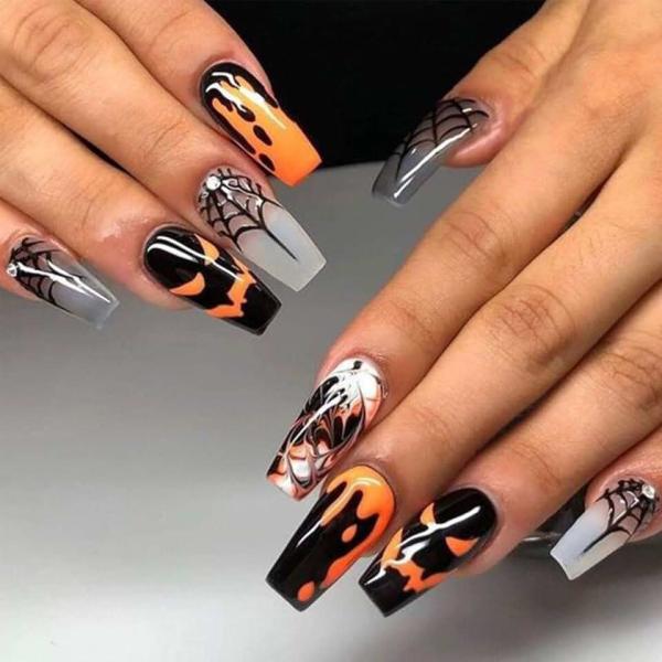 24 Pcs Halloween Press on Nails Medium Coffin Square - SHANRUN Ballerina Fake Nails Press ons Nail