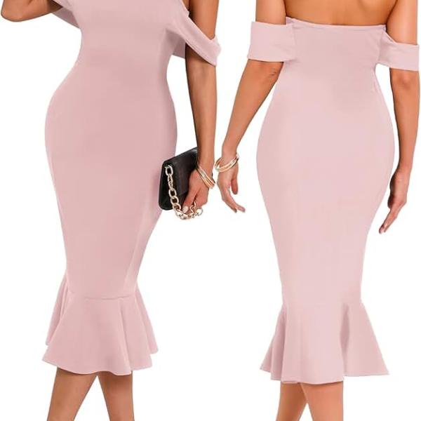 Off Shoulder Bodycon Midi Dresses Elegant Mermaid Cocktail Party Dresses Sexy Dress