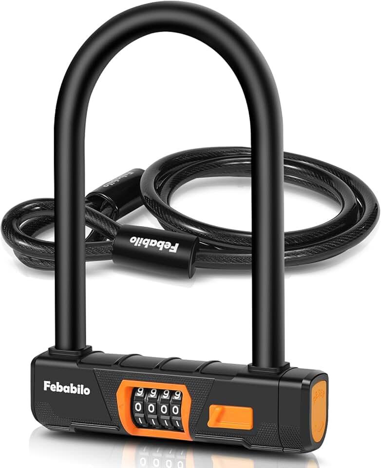 Bike Locks Heavy Duty Anti Theft, Combo Bike U Lock, 4-Digit Resettable Combination E-Bike Large U