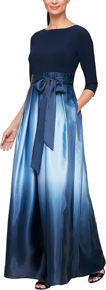 Women's Long Satin Mother of The Bride Dress with Pockets, Formal Party Gown (Petite and Regular Sizes)