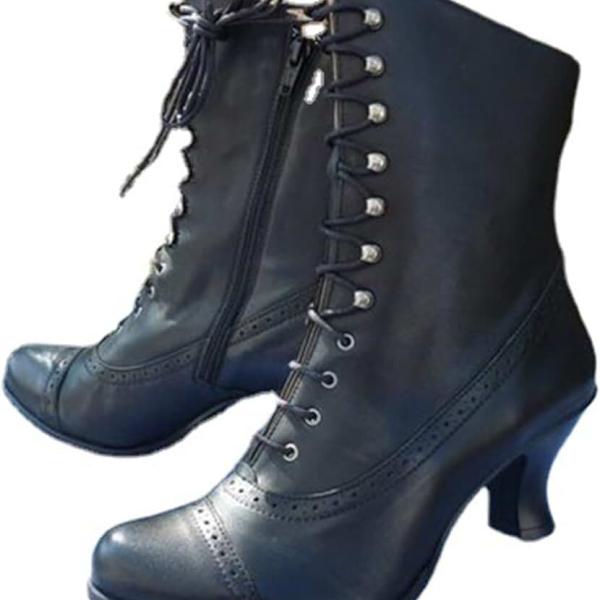 Victorian Boots,Witch Costume Renaissance Shoes,Kitten Heel Vintage Witchy Boot Lace Up 70s Knight