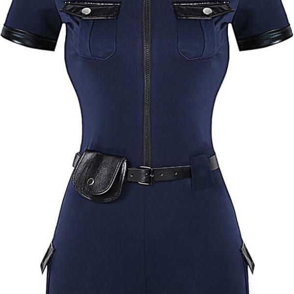 Women's Police Officer Uniforms Cop Costume Policewoman Cosplay Costume Jumpsuits with Belt and