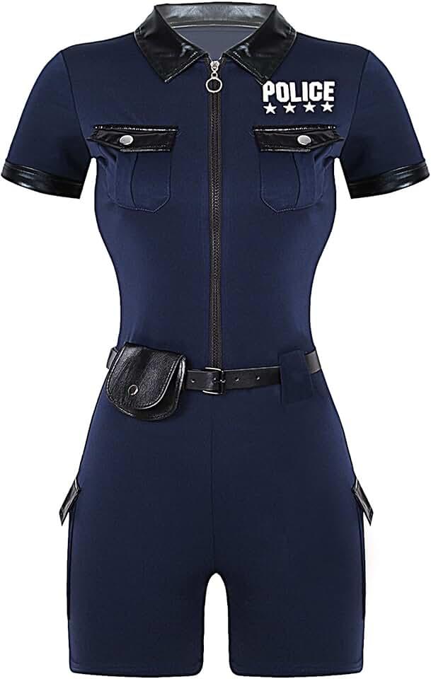 Women's Police Officer Uniforms Cop Costume Policewoman Cosplay Costume Jumpsuits with Belt and