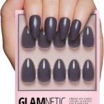 Glamnetic Press On Nails - Ash Gray | Opaque Muted Smoke Gray Short Almond False Nails, Reusable