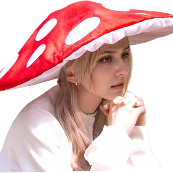 Mushroom Hat Red Wide Brim Cap Halloween Mushroom Hat Cosplay Simulated Cute Oversized Mushroom